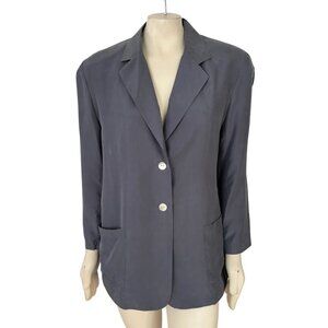 NEW VTG WINTERSILKS 100% Silk 2 Button Boyfriend Blazer in Gray SZ XLP